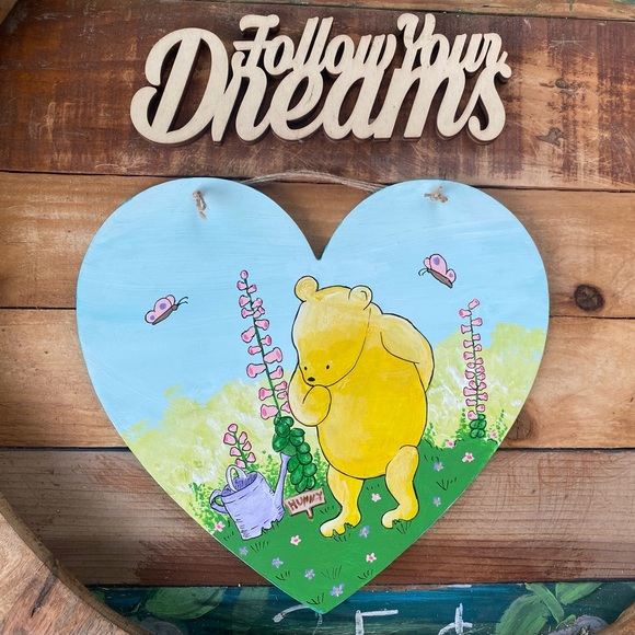 Winnie the Pooh Walking in the Garden Hand Painted Inspired Acrylic on Wood - Picture 4 of 9